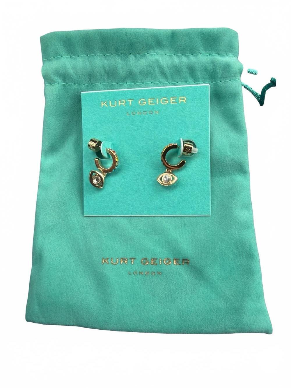 Kurt Geiger London Rainbow Crystal Evil Eye Gold Huggie Earrings NWT